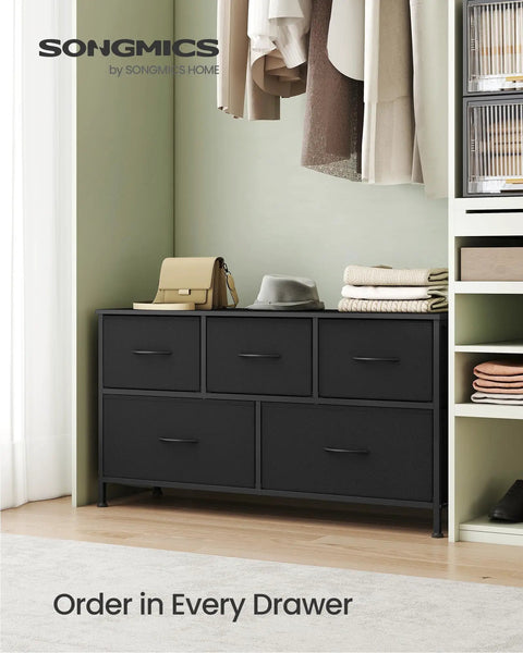 Totally Five Drawer Dresser For Bedroom And Entryway, Steel And MDF Chest Of Drawers With Nonwoven Fabric Bins, Versatile Storage