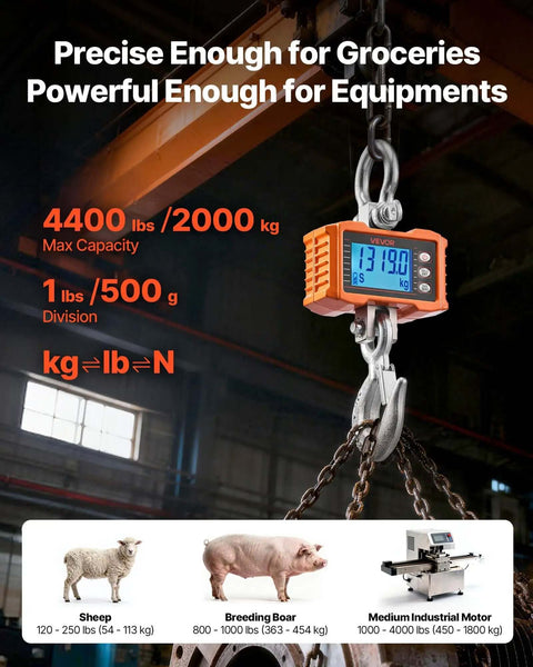 Beast Of A Digital Crane Scale With 4400 Lbs Capacity, Heavy Duty Industrial Hanging Scale Featuring Cast Aluminum Case And LCD Display
