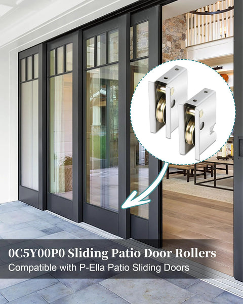 Sliding Patio Door Rollers One And One Half Inch Steel Ball Bearing Rollers Two Pack Adjustable Height Silver Finish Compatible With Pella Doors After 1992 Durable Stainless Steel Construction For Lasting Reliability And Quiet Smooth Operation On Track.