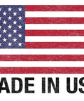 USA flag with bold text saying MADE IN USA, symbolizing American-made products.