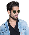 Unisex Hexagonal Flat Lens Sunglasses With Lightweight Gold Metal Frame And G Fifteen Green Lenses 54 mm Medium Fit For Everyday Style