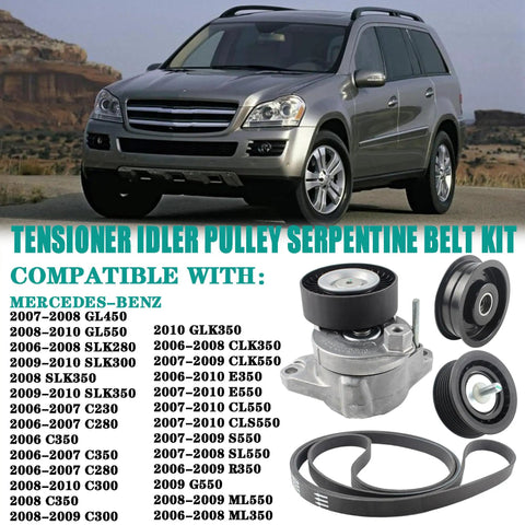 Mercedes Benz Serpentine Drive Belt Tensioner Kit With Idler Pulley For 2006 2011 ML350 GL450 G550 SLK300 C280 GLK350 E350 CL550 S550