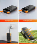 Beast Solar Power Bank 40000mAh Portable Charger With PD 20W Fast Charging Built In 4 Cables USB C In Output External Battery Pack For Camping Outdoor Use With Solar Charger And Built In Flashlight showing charging options and solar panel.