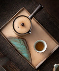 Premium Ceramic Tea Serving Tray For Kung Fu Brewing And Coffee Or Cocktails Ultra Slick Smooth Surfaces with teapot and cup
