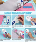 Image showing how-to steps for 45mm Rotary Cutter Set With Five Replacement Blades And An A5 Cutting Mat For Fabric Crafting And Sewing