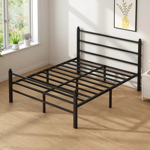 Built Like A Tank Metal Platform Bed Frame With Headboard And Footboard, 14 Inch Full Size Steel Slat Base, No Box Spring Required, Quiet Comfort With Ample Underbed Storage, No Fuss Assembly, Black.