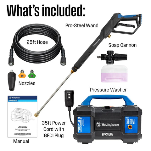 Powerhouse Electric Pressure Washer With 2100 Max PSI And 1.76 Max GPM Lightweight 18 Lb with accessories included