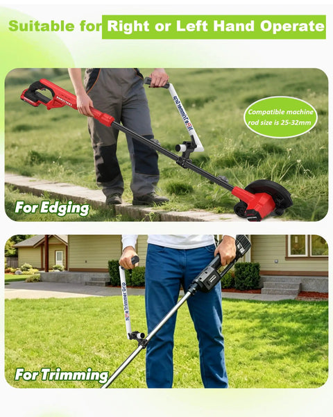 Person using Ergonomic Trimmer Handle Extension Back Saver With Adjustable Angle And Height 17 Inch Grip for edging and trimming.