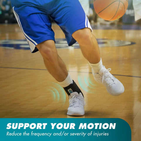 Athlete wearing Lace Up Ankle Stabilizer for Sprained Ankles and Peroneal Tendonitis Pro Grade All Day Comfort on basketball court.