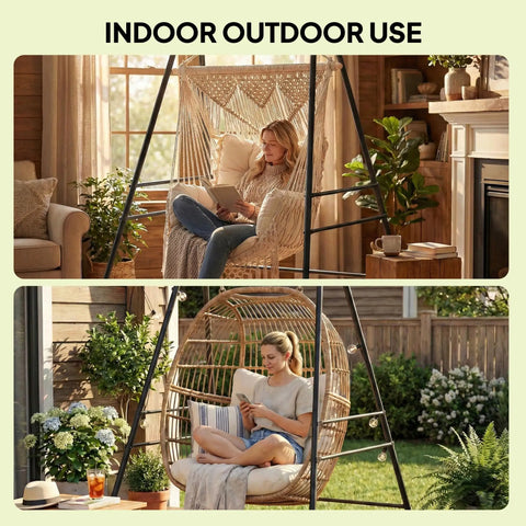 Heavy Duty Free Standing Hammock Chair Stand With Anti Slip Foot Pads And Two Carabiners For Indoor And Outdoor Use