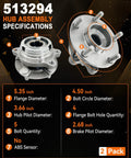 Two Pack Front Wheel Bearing Hub Assembly 513294 For Nissan Altima 2007 2008 2009 2010 2011 2012 2.5L 4 Cylinder, 5 Lug, With ABS Direct Fit Ready To Install Replaces OE 402029HC0A 40202JA000 40202JA010 40202ZX00A, hub assembly dimensions and specifications chart