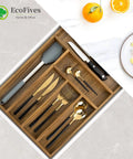 Acacia Kitchen Drawer Organizer With Grooved Dividers, 6 Slot Silverware And Utensil Tray For Flatware And Kitchen Tools in drawer
