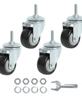 2 Inch Heavy Duty Stem Caster Wheels Set Of 4 With One Quarter Inch Twenty Threaded Swivel Casters, 600 Lb Total Static Load, Premium Polyurethane Wheels In Black with nuts and wrench