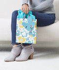 Medium Gift Bag With Tissue Paper Flowers And Butterflies In Turquoise And Yellow For Birthdays Mothers Day Bridal Showers Baby Showers And More