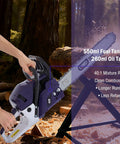 Heavy Duty Gas Chainsaw With 61.5cc Two-Stroke Engine Delivers 3.8HP, 18 Inch Bar cutting wood in a forest setting