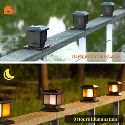 Solar Flame Post Lights 6 Pack With 72 LED Flickering Flame For Outdoor Fence Posts 4x4 5x5 And 6x6 Wooden Posts Solar Powered