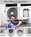 Smiling technician installing AC unit with 5uF Dual Run Oval Capacitor 370 To 440VAC CBB65-V Built Tough For Air Conditioners