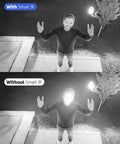 Comparison of night vision quality with and without Smart IR using 4 Pack 1080P HD TVI Wired Security Camera Kit.