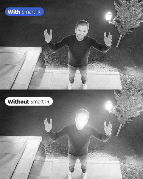 Comparison of night vision quality with and without Smart IR using 4 Pack 1080P HD TVI Wired Security Camera Kit.