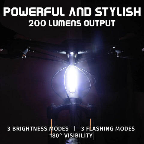 USB Rechargeable Bike Front Light With 200 Lumen LED Output For Day And Night Visibility Durable Bicycle Headlamp in dark setting