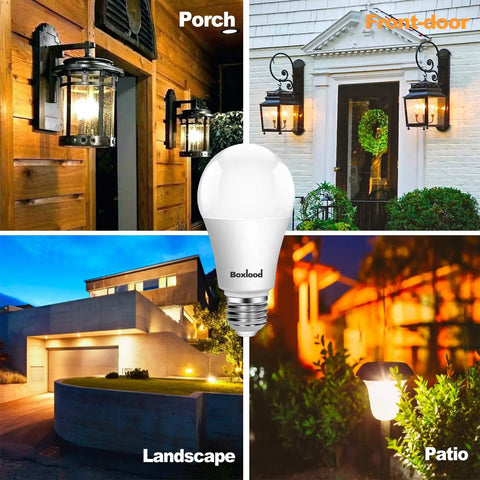 Automatic Dusk To Dawn Outdoor Light Bulb 9W Equivalent To 100W LED E26 A19 120V Cool White 6000K With Built In Photocell Sensor