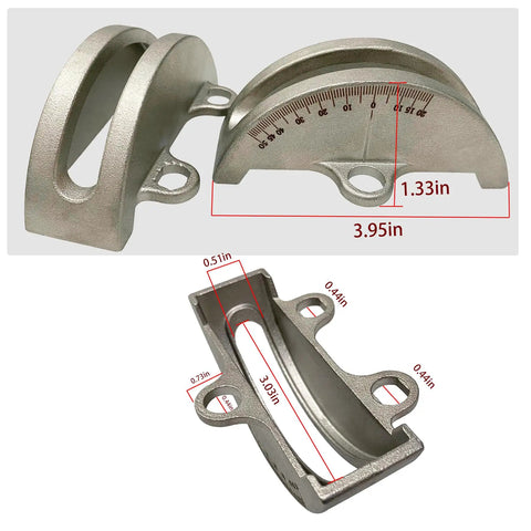 316 Stainless Steel 14 Inch Bandsaw Trunnions With Degree Scale for Most 14 Inch Wood Band Saws Replacement, front and side view