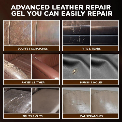 Leather Repair Kit For Furniture And Car Interiors Quick Restore No Heat Required For Couches Seats Shoes Real And Faux Leather Vinyl And PU Scratches Tears Peeling Burns Fading.