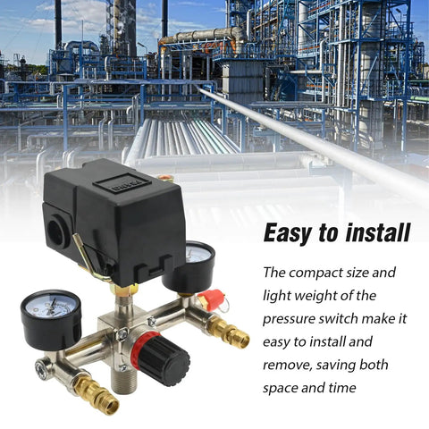 Yellow Bottom Air Compressor Pressure Switch Regulator Kit With Gauge 90 To 120 PSI Connector for industrial installation