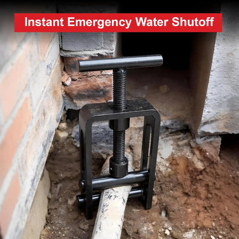 Emergency Water Shut Off Tool for 0.2 to 1.5 Inch Pipes - Manual Clamp for PE PEX PVC PPR PP Plumbing, shown in action