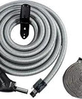 35 Foot Central Vacuum Direct Connect Electric Hose with Flush Handle, Quilted Hose Sock, Hanger, Silver Finish, Pro Grade Setup