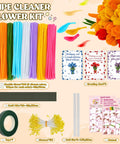 800 Pieces Pipe Cleaners Flower Kit for DIY Crafts with 8 color chenille stems, greeting cards, floral wires, tape, stamens, glue.