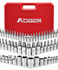 64 Piece Pro Grade Torx Bit Socket Set With External Torx Sockets And Adapters displayed with red case