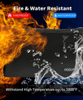 Extreme Heat Fireproof Money And Document Bag 2000F, A5 black pouch with strap, fire and water resistant illustration.