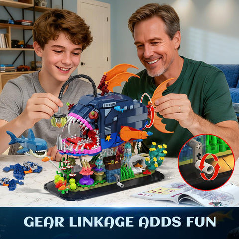 Epic Light Up Angler Fish Mechanical Building Kit With 1139 Pieces Including Shark And Jellyfish, Deep Sea Ocean Creature Build Set For Adults Teens 12 Plus, Interactive Display Toy And Lighting Gift