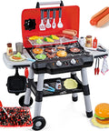 Kids BBQ Grill Playset With Smoke Sound And Lights Two Layer Outdoor Grill Toy With Wheel Includes 35 Realistic Accessories