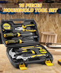 Compact 10 Piece Small Tool Kit Set With Portable Plastic Storage Case for home repairs and DIY projects, displayed open.