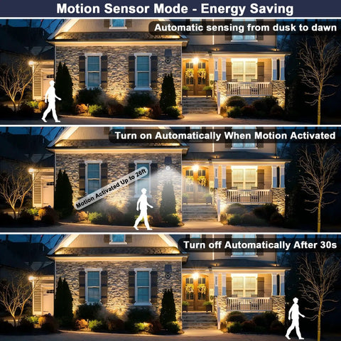 Solar Motion Light Outdoor 2000LM Security Flood Light IP67 Waterproof Spotlight 6500K Daylight Wide 26 Ft Motion Range Solar Powered Outdoor Lighting For Yard Porch Garage 1 Pack demonstrated on house at night