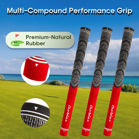 Alt Tag: All Weather Multi Compound Golf Grips With Regripping Kit For Men And Women Corded Rubber Golf Club Grips Red Color
