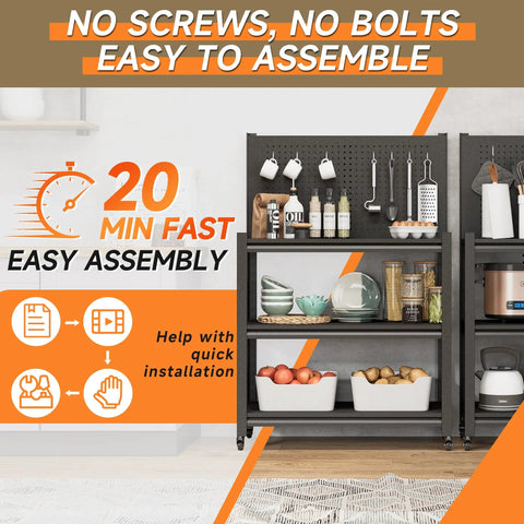 Heavy Duty Steel Workbench With Pegboard On Wheels For Garage And Workshop Built Tough Adjustable Height Tool Table Rugged Metal Work Bench 48 Inch By 34 Inch By 18 Inch Black, shown with assembly instructions and tools hanging on the pegboard.