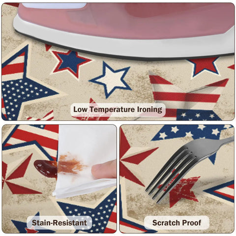 Patriotic Round Tablecloth With Elastic Edge For 40 44 Inch Tables Water Resistant Red White Blue Stars Outdoor Picnic Patio Party Cover Snug Fitted To Stop Slips And Bunching For Memorial Day Fourth Of July Celebrations showing stain-resistant and scratch-proof features