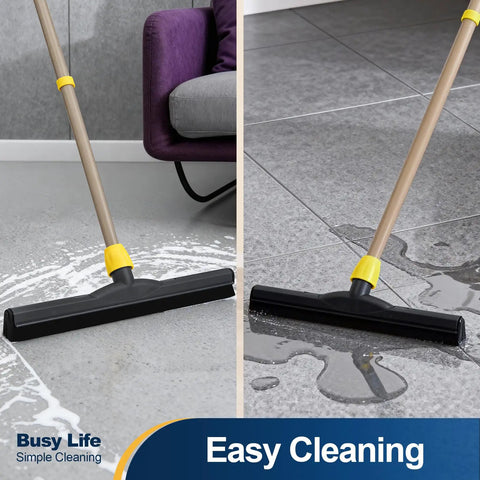 Big Time Heavy Duty Floor Squeegee Scrubber With Adjustable Telescopic Pole And Ergonomic Grip For Quick Water Removal And No Sweat Kitchen Floor Mopping on tiled floor.