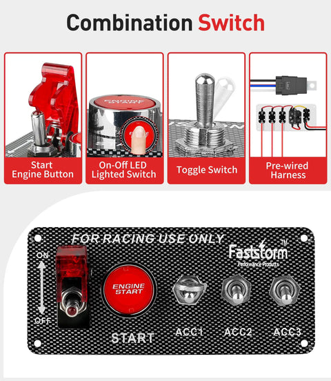 12V 5 In 1 Ignition Panel With Engine Push Button Start Toggle Switches Relay Wiring Harness And LED for RV Truck