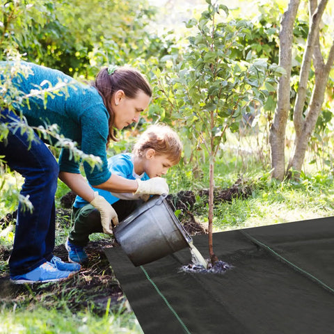 Heavy Duty Garden Weed Barrier Landscape Fabric 3ft By 3ft Ground Cover Mat with green guideline used in outdoor garden