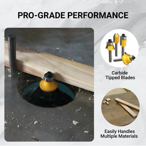 100 Piece Router Bit Set With 1/4 Inch Shank Tungsten Carbide Cutters For Hardwood And Softwood in use on wood