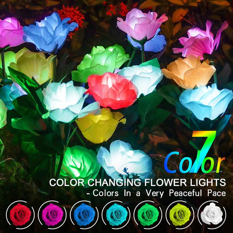 4 Pack Solar Rose Garden Lights With 7 Color Changing LEDs Waterproof Outdoor Lights For Yard Flower Bed And Pathway Vibe Decor