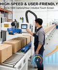 Image of Full Automatic Double Flap Box Sealer With Servo Motor Self Adjusts To Carton Sizes Instantly For High Speed Logistics And Ecommerce Packaging Lines Handles Up To 1000 Boxes Per Hour Effortlessly in a warehouse environment.