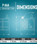 Dimensions of Compact 120 GPH Submersible Water Pump With Six Foot Cord, height 3.7in, length 3in, width 3.8in.
