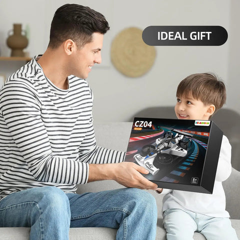 Father and child with Dual Mode RC Plane Car Toy For Kids Ages 4 To 12 2 In 1 Foam Jet Drone With One Key Switch box