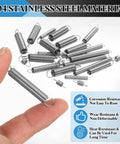 Premium Grade 304 Stainless Steel Extension Springs 10 Pack Featuring Dual End Hooks And Slim .02 Inch Wire Diameter in hand.