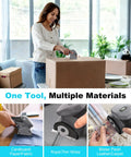 Woman using Heavy Duty Cordless Electric Scissors With Fast Charging Rechargeable Battery to cut cardboard.